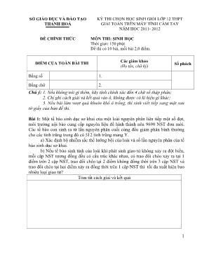 Kỳ thi chọn học sinh giỏi lớp 12 thpt giải toán trên máy tính cầm tay năm học 2011- 2012